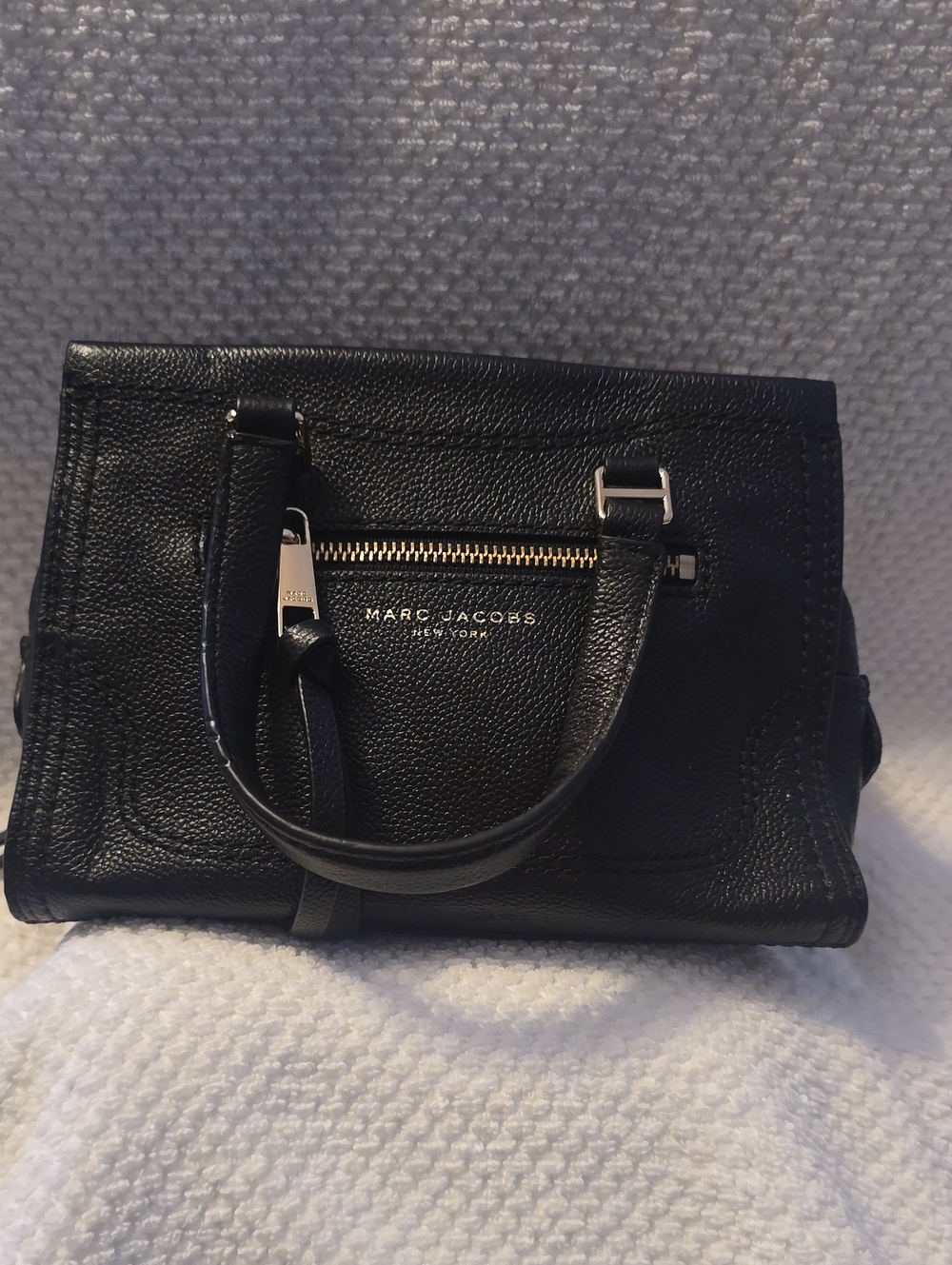 Marc Jacobs Black Pebbled Leather Satchel with Gold Hardware